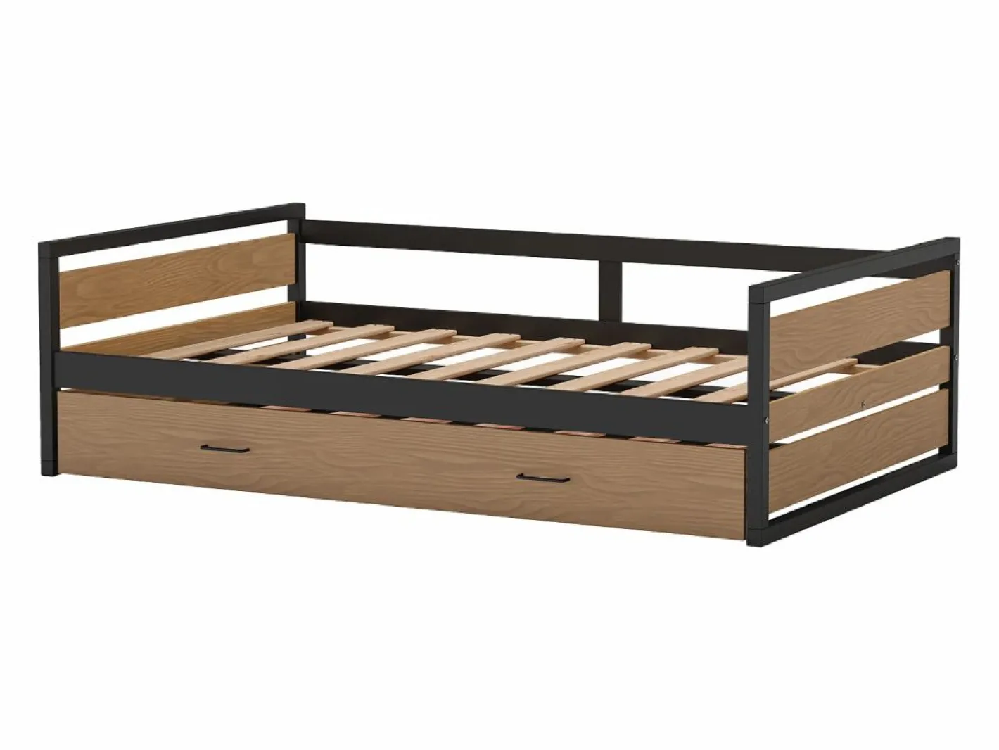 Vente-unique Cama nido 90x200 y 120x200 cm MDF pino y metal natural y antracita + Colchón - BOSTON Color natural claro Clearance