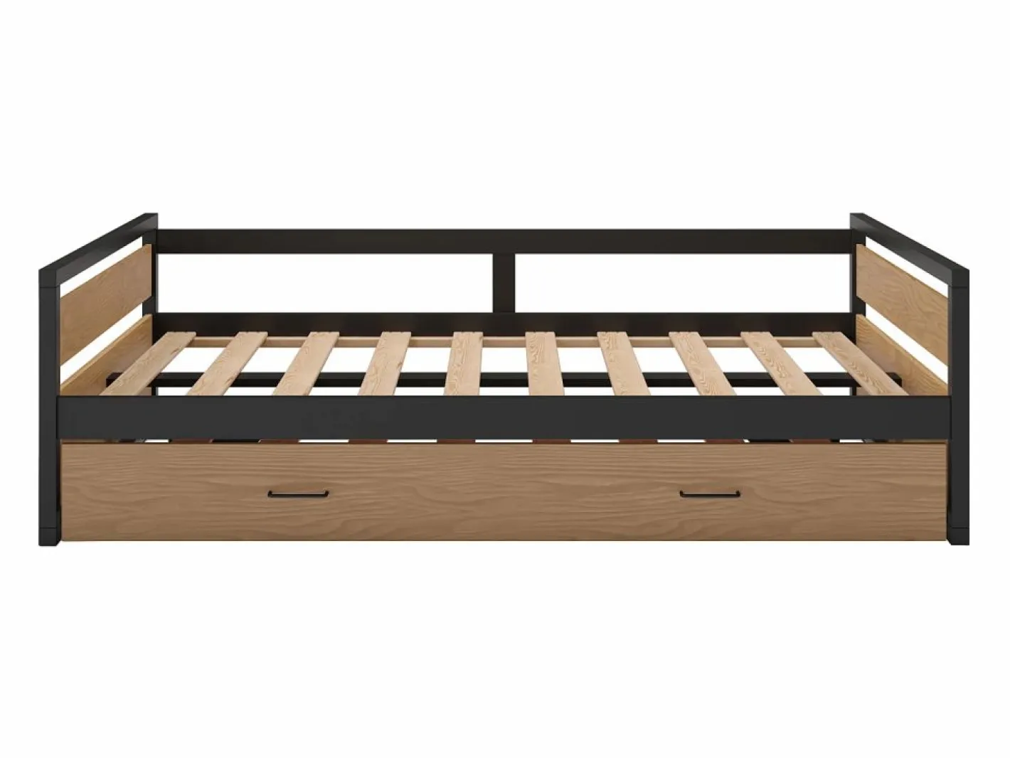 Vente-unique Cama nido 90x200 y 120x200 cm MDF pino y metal natural y antracita + Colchón - BOSTON Color natural claro Clearance