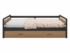 Vente-unique Cama nido 90x200 y 120x200 cm MDF pino y metal natural y antracita + Colchón - BOSTON Color natural claro Clearance
