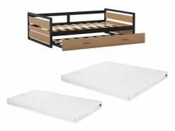 Vente-unique Cama nido 90x200 y 120x200 cm MDF pino y metal natural y antracita + Colchón - BOSTON Color natural claro Clearance