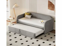 Cama nido 90-180x190cm, sofá cama acolchado a rayas verticales, con somier de láminas, sin colchón, tela de lino, Gris claro Outlet