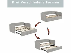 Cama nido 90-180x190cm, sofá cama acolchado a rayas verticales, con somier de láminas, sin colchón, tela de lino, Gris claro Outlet