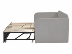 Cama nido 90-180x190cm, sofá cama acolchado a rayas verticales, con somier de láminas, sin colchón, tela de lino, Gris claro Outlet