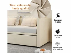 Cama Diván|Cama Nido|Cama nido 90/180x200cm, Sofá cama extensible con somier, estilo escandinavo, terciopelo,