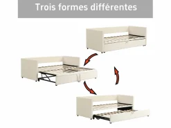 Cama Diván|Cama Nido|Cama nido 90/180x200cm, Sofá cama extensible con somier, estilo escandinavo, terciopelo,
