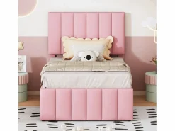 Cama Diván|Cama nido 90x200cm+90x190cm, cama con ruedas con 3 cajones, cama tapizada en lino, para niños y jóvenes, color