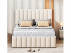 Cama nido 140x200cm+90x190cm, cama con ruedas con 3 cajones, cama tapizada de lino, para niños y jóvenes, Beige Outlet