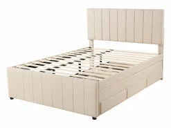 Cama nido 140x200cm+90x190cm, cama con ruedas con 3 cajones, cama tapizada de lino, para niños y jóvenes, Beige Outlet