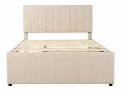 Cama nido 140x200cm+90x190cm, cama con ruedas con 3 cajones, cama tapizada de lino, para niños y jóvenes, Beige Outlet