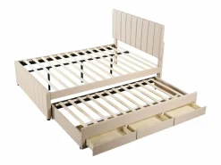 Cama nido 140x200cm+90x190cm, cama con ruedas con 3 cajones, cama tapizada de lino, para niños y jóvenes, Beige Outlet