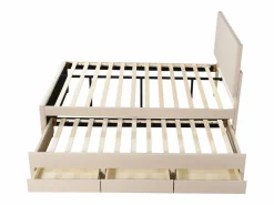 Cama nido 140x200cm+90x190cm, cama con ruedas con 3 cajones, cama tapizada de lino, para niños y jóvenes, Beige Outlet