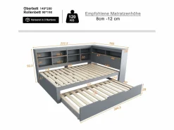 Cama Diván|Cama para adulto de 140 x 200 cm - Cama nido con puerto USB y amplio espacio de almacenaje - pino - colchón no incluido