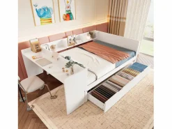 Cama Diván|Cama para adultos de 140 x 200 cm - con 2 cajones y estantes - pino - colchón no incluido