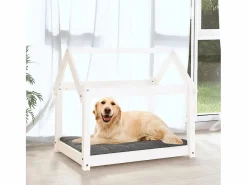 Clicnbuy Cama para perros madera maciza de pino 81x60x70 cm Blanco New