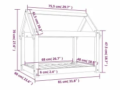 Clicnbuy Cama para perros madera maciza de pino 81x60x70 cm Blanco New
