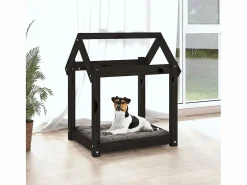 Clicnbuy Cama para perros madera maciza de pino 61x50x70 cm Negro