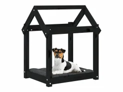 Clicnbuy Cama para perros madera maciza de pino 61x50x70 cm Negro