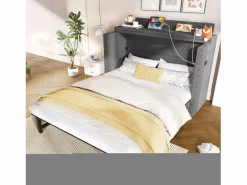 ModernLuxe Cama plegable 140 x 200 cm - 1 cajón - Compartimento de almacenamiento - Puertos USB y Type-C - (colchón no incluido) Gris Clearance