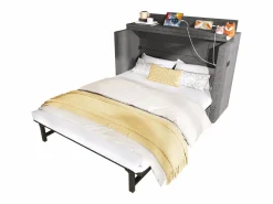 ModernLuxe Cama plegable 140 x 200 cm - 1 cajón - Compartimento de almacenamiento - Puertos USB y Type-C - (colchón no incluido) Gris Clearance