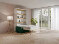 Vente-unique Cama Abatible|Cama plegable 140 x 200 cm con leds blanco y natural + sofá verde - RAPILI
