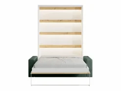 Vente-unique Cama Abatible|Cama plegable 140 x 200 cm con leds blanco y natural + sofá verde - RAPILI