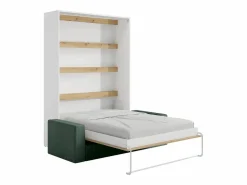 Vente-unique Cama Abatible|Cama plegable 140 x 200 cm con leds blanco y natural + sofá verde - RAPILI