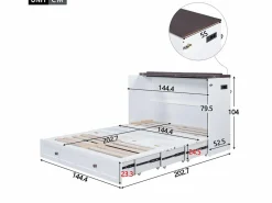 Cama plegable 140 x 200 cm con 2 cajones y estante en la cabecera de la cama - Madera de pino y MDF - Toma USB -^Merax Online