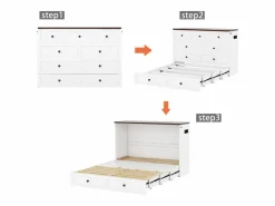 Cama plegable 140 x 200 cm con 2 cajones y estante en la cabecera de la cama - Madera de pino y MDF - Toma USB -^Merax Online