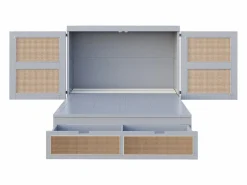 Cama plegable de 140 x 200 cm con cajones y diseño de ratán - Madera - Colchón no incluido. Gris Hot