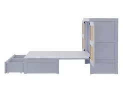 Cama plegable de 140 x 200 cm con cajones y diseño de ratán - Madera - Colchón no incluido. Gris Hot