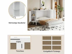 Cama plegable infantil - 140 x 200 cm - con compartimentos de almacenaje - diseño de ratán y madera -^Merax Hot