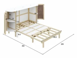 Merax Cama plegable infantil - 140 x 200 cm - con compartimentos de almacenaje - diseño de ratán y madera - color natural Color natural claro Outlet