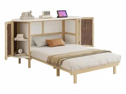 Merax Cama plegable infantil - 140 x 200 cm - con compartimentos de almacenaje - diseño de ratán y madera - color natural Color natural claro Outlet
