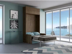 ITAMOBY Cama Abatible|Cama plegable Kentaro de 120 cm tamaño queen con sofá y mueble de pared de nogal, color azul claro