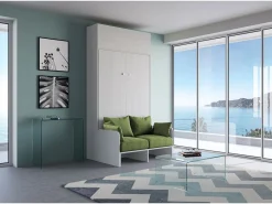 Cama plegable Kentaro de 120 cm tamaño queen con sofá y mueble de pared de fresno , color verde^ITAMOBY Outlet
