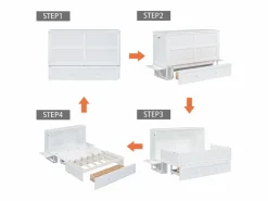 Merax Cama plegable móvil - 140 x 200 cm - Cama convertible - Cajones y estante - Pino y MDF - Blanco Sale