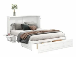 Merax Cama plegable móvil - 140 x 200 cm - Cama convertible - Cajones y estante - Pino y MDF - Blanco Sale