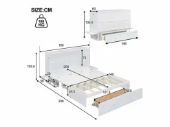 Cama plegable móvil - 140 x 200 cm - convertible en cama - con cajones y estante - pino y MDF -^Merax Sale