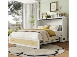Cama plegable móvil - 140 x 200 cm - con 6 cajones + estante en el cabecero + USB - MDF -^Merax Discount