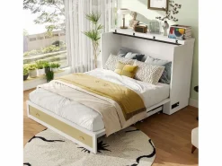 Cama plegable móvil - 140 x 200 cm - con 6 cajones + estante en el cabecero + USB - MDF -^Merax Discount