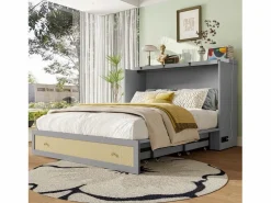 Merax Cama Abatible|Cama plegable móvil - 140 x 200 cm - con 6 cajones + estante en el cabecero + USB - MDF -