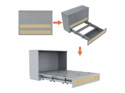 Merax Cama Abatible|Cama plegable móvil - 140 x 200 cm - con 6 cajones + estante en el cabecero + USB - MDF -
