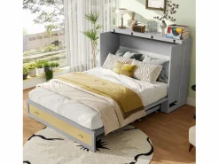 Merax Cama Abatible|Cama plegable móvil - 140 x 200 cm - con 6 cajones + estante en el cabecero + USB - MDF -
