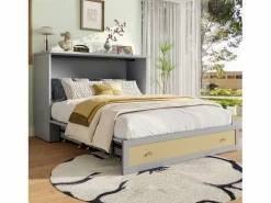 Merax Cama Abatible|Cama plegable móvil - 140 x 200 cm - con 6 cajones + estante en el cabecero + USB - MDF -