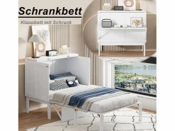 Merax Cama plegable vertical 90 x 200 cm con somier, madera contrachapada + MDF, (sin colchón) Blanco Clearance