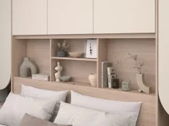 Vente-unique Cama puente 160 x 200 cm con almacenamiento y LEDs beige y natural + somier + colchón - DOMELITO Beige / Color natural claro Best