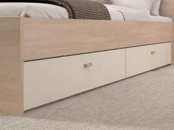 Vente-unique Cama puente 160 x 200 cm con almacenamiento y LEDs beige y natural + somier + colchón - DOMELITO Beige / Color natural claro Best