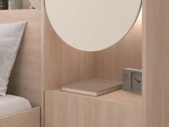 Vente-unique Cama puente 160 x 200 cm con almacenamiento y LEDs beige y natural + somier + colchón - DOMELITO Beige / Color natural claro Best