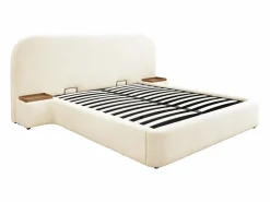 Maison Céphy Cama queen size con almacenaje, mesitas de noche de tela bouclé blanca y colchón - ESTERIA by Blanco Discount