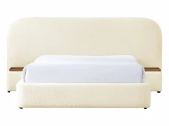 Maison Céphy Cama queen size con almacenaje, mesitas de noche de tela bouclé blanca y colchón - ESTERIA by Blanco Discount